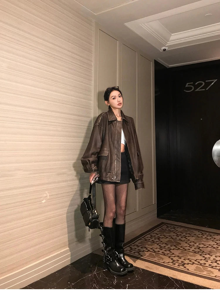 Lautaro Women’s Retro Faux Leather Oversized Jacket